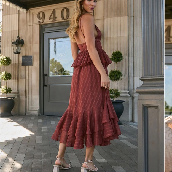 NWOT Vici burgundy peplum midi dress - Picture 5 of 12